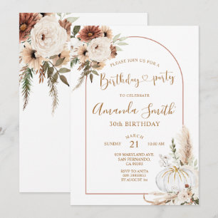 Convite Arco Boho de Abóbora Aniversário Jantar de 30 anos