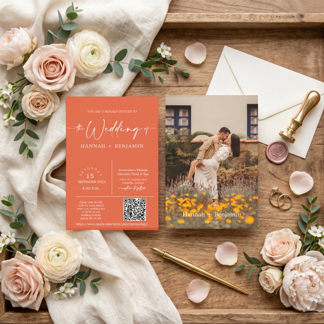 Convite Arco Boho Pôr do Sol Moderno Verona Código QR Foto (Criador carregado)