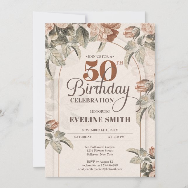 Convite Arco-boho vintage terracotta rosa verde (Frente)