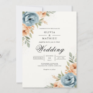 Convite Arco Botânico Casamento Blue Peach