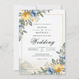 Convite Arco Botânico de Casamento Amarelo Azul