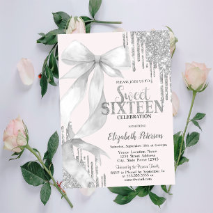 Convite Arco Branco Aquarela com Brilho Prateado e Gotas D