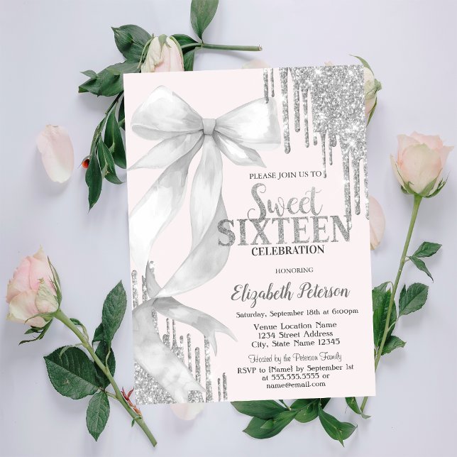 Convite Arco Branco Aquarela com Brilho Prateado e Gotas D (Criador carregado)