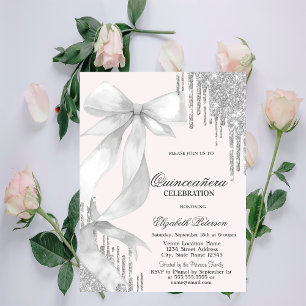 Convite Arco Branco Brilho Prata Gotas Quinceañera