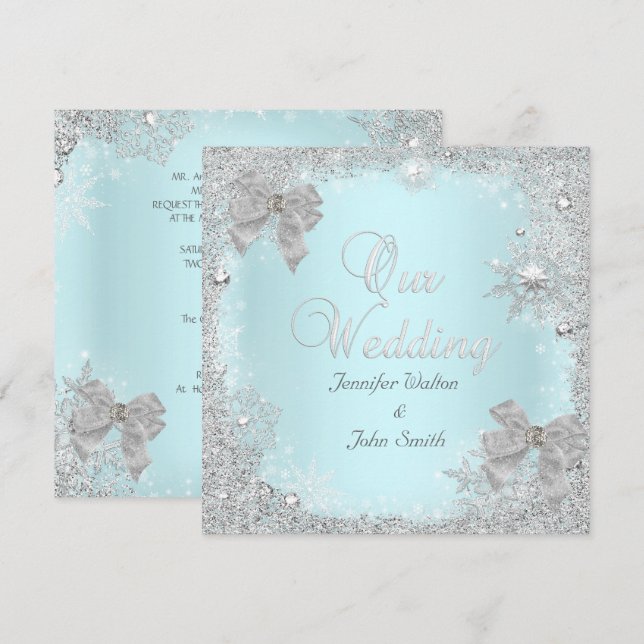 Convite Arco Branco de Prata Teal Silver de Casamento Eleg (Frente/Verso)