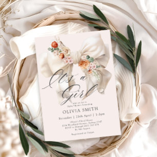 Convite Arco branco é Chá de fraldas floral feminino