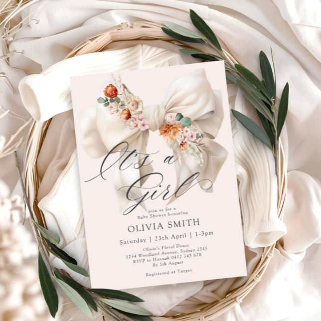 Convite Arco branco é Chá de fraldas floral feminino (Criador carregado)