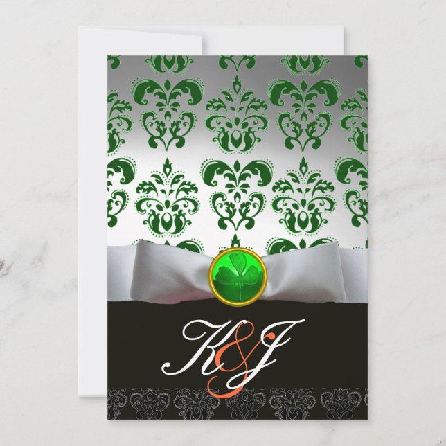 CONVITE ARCO BRANCO E MONOGRAMA GREEN DAMASK SHAMROCK (Frente)