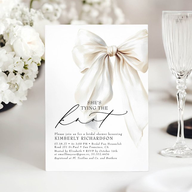 Convite Arco Branco Ela é Chá de panela de Casando (White Bow Bridal Shower Invitation)