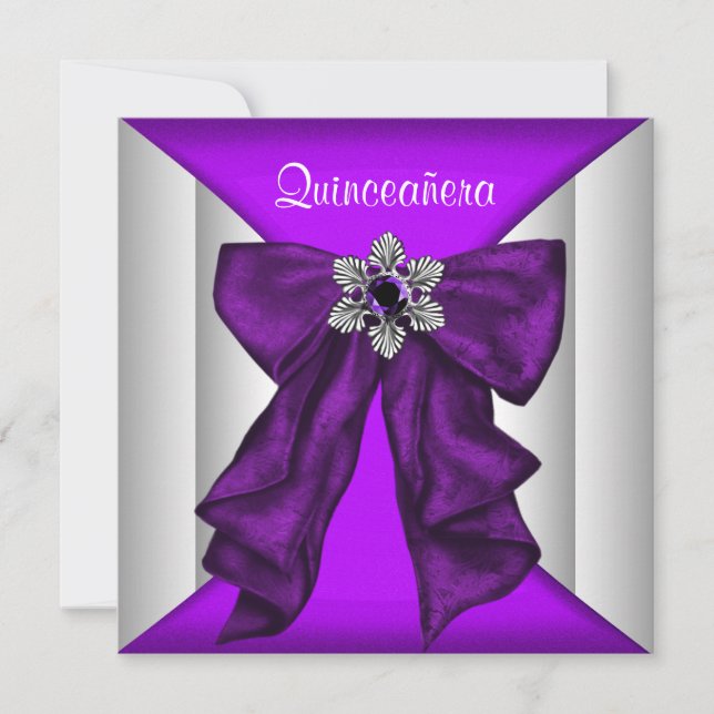 Convite Arco Branco Roxo Purple Quinceanera (Frente)