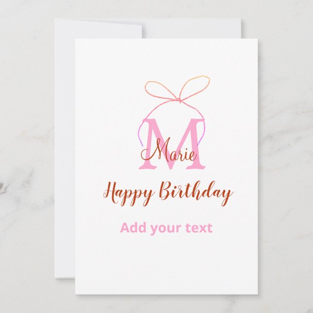 Convite Arco brilhante cor-de-rosa adiciona nome letra mon (Frente)