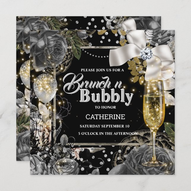 Convite Arco brilhante do chique rosa branco preto (Frente/Verso)