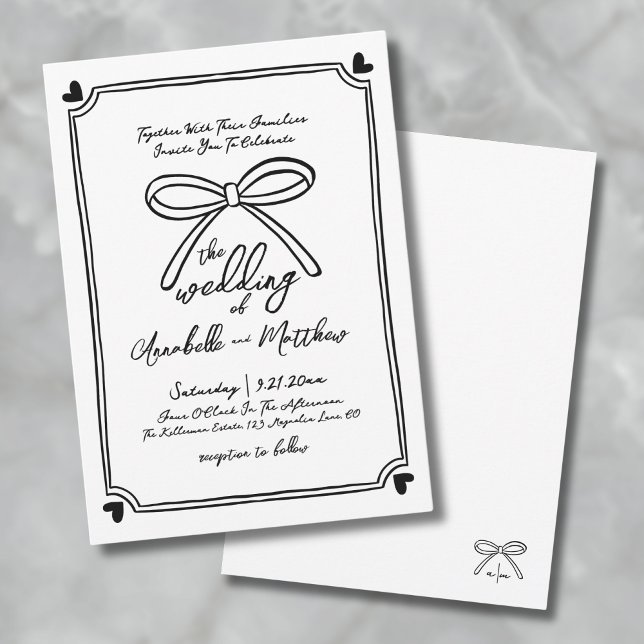 Convite Arco Caprichoso Desenhado à Mão Casamento (Hand Drawn Whimsical Bow Wedding Invitation)
