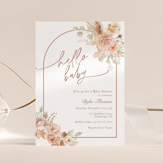 Convite Arco Chá de fraldas de Grass Boho Pampas (Criador carregado)