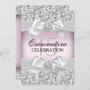 Convite Arco Cinzento Rosa Silver e Jewel Quinceanera Conv