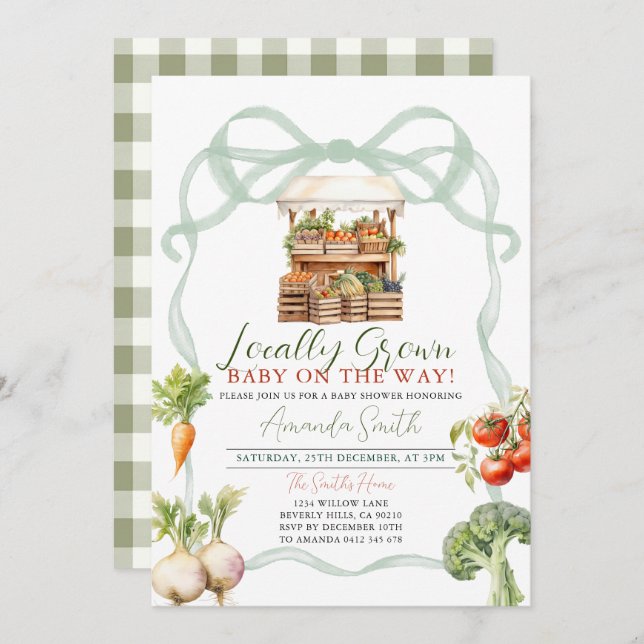 Convite Arco com crescimento local, novo Chá de fraldas de (Frente/Verso)