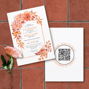 Convite Arco com flores laranja casamento outono de código