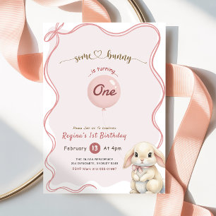 Convite Arco Coquete Rosa Coelhozinho 1º Aniversário