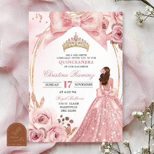 Convite Arco Coquete Rosa Dourado Princesa Quinceanera
