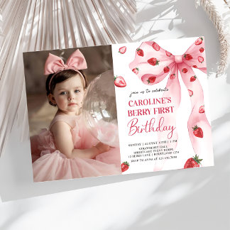 Convite Arco Coquette Berry First Strawberry Aniversário F