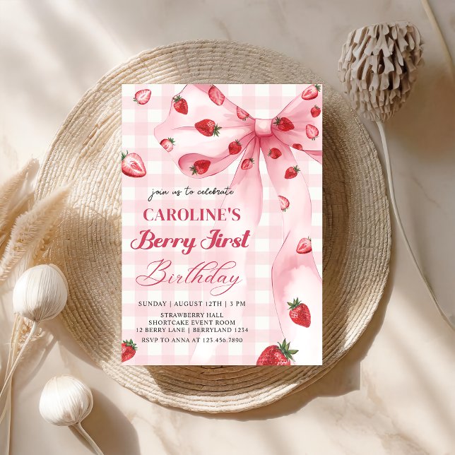 Convite Arco Coquette Berry First Strawberry primeiro aniv (Criador carregado)