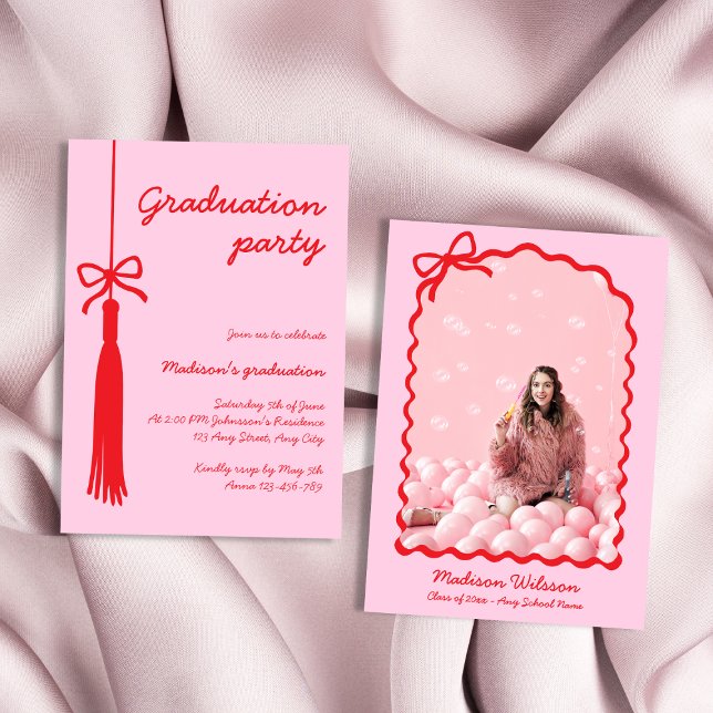 Convite Arco Coquette Formando Graduação 2025 (Coquette Bow Grad Photo 2025 Graduation Invitation)