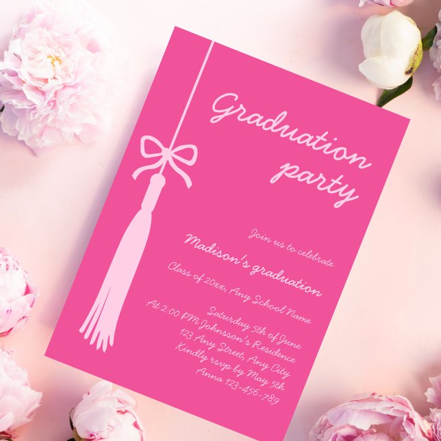 Convite Arco Coquette Formando Rosa Graduação 2025 (Coquette Bow Pink Grad Tassel 2025 Graduation Invitation)