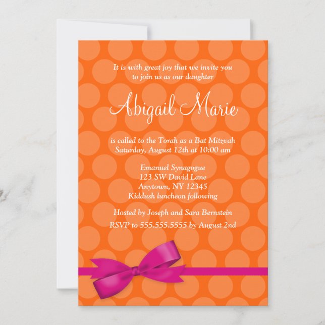 Convite Arco cor-de-laranja cor-de-rosa - Bat Mitzvah - Co (Frente)