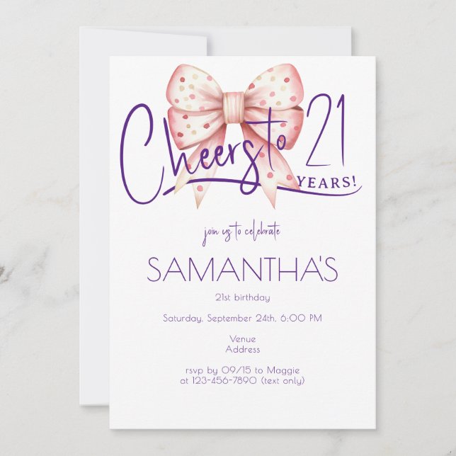 Convite Arco Cor-de-rosa aniversário de 21 anos (Frente)