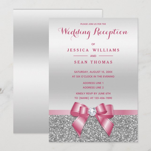 Convite Arco cor-de-rosa romântico, recepção de prata do (Frente/Verso)