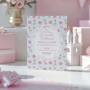 Convite Arco cor-de-rosa Rosas Florais Chá de fraldas Vint
