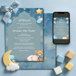Convite Arco da Mesquita Baby Boy Islâmico Aqeeqah & Chade