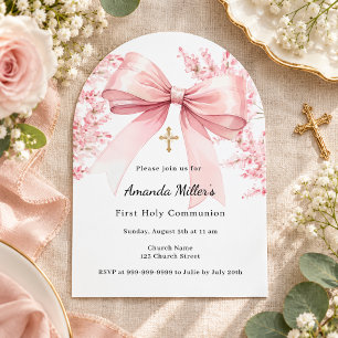 Convite Arco da Primeira Comunhão da menina com florais e