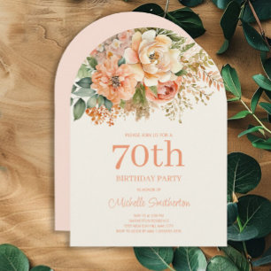 Convite Arco de 70º Aniversário Floral de Creme de Pêssego