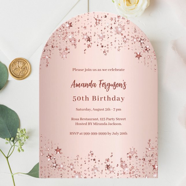 Convite Arco de aniversário das estrelas douradas rosa (Criador carregado)