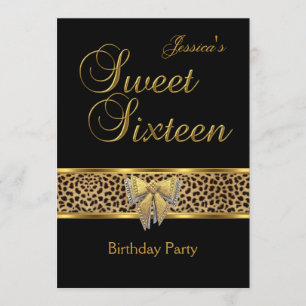 Convite Arco de aniversário de 16 anos doce dourado leopar