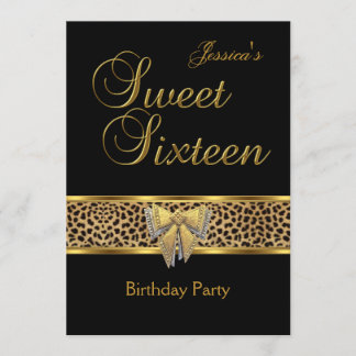 Convite Arco de aniversário de 16 anos doce dourado leopar