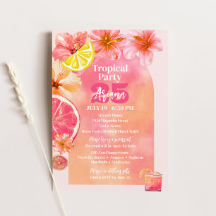 Convite Arco de Aniversário Tropical Rosa Citrino Pôr do S