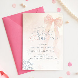 Convite Arco de Aquarela Rosa Winter Onederland 1º Anivers