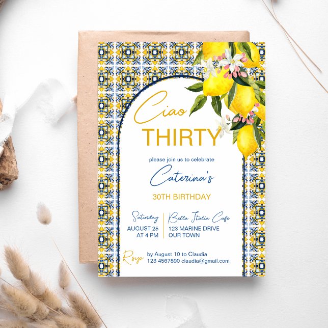 Convite Arco de azulejos Majolica com festa de aniversário (Criador carregado)