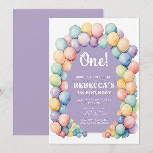 Convite Arco de Balões Arco-íris para Aniversário de Qualq