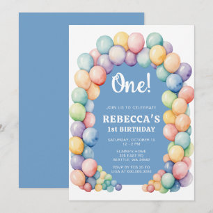 Convite Arco de Balões Arco-íris para Aniversário de Qualq