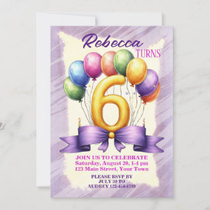 Convite Arco de balões de aniversário de 6 anos
