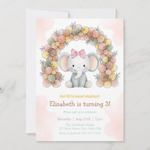 Convite Arco de Balões de Aniversário de Elefante Bebê Fof