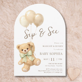 Convite Arco de Balões de Urso de Pelúcia Sip and See