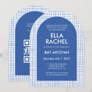 Convite Arco de Bar Mitzvah Chic Gingham Moderno Personali