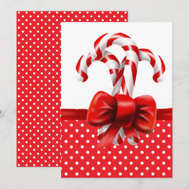 Convite Arco de canas de Natal com pontos vermelhos e bran