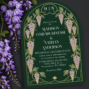 Convite Arco de Casamento Art Nouveau Dourado com Wistéria