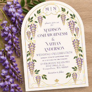 Convite Arco de Casamento Art Nouveau Dourado com Wistéria
