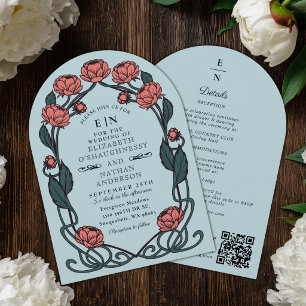 Convite Arco de Casamento Art Nouveau Rosa Elegante Peônia